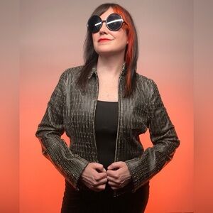 HEIKEJARICK / Black & Cream Razored Leather Jacket / Size 8